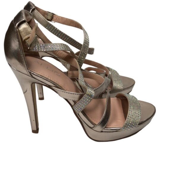 ALDO Rose Gold Dress Sandals - Women's Sz 9 High Heel Strappy Narciso Sexy Bling - Picture 2 of 8